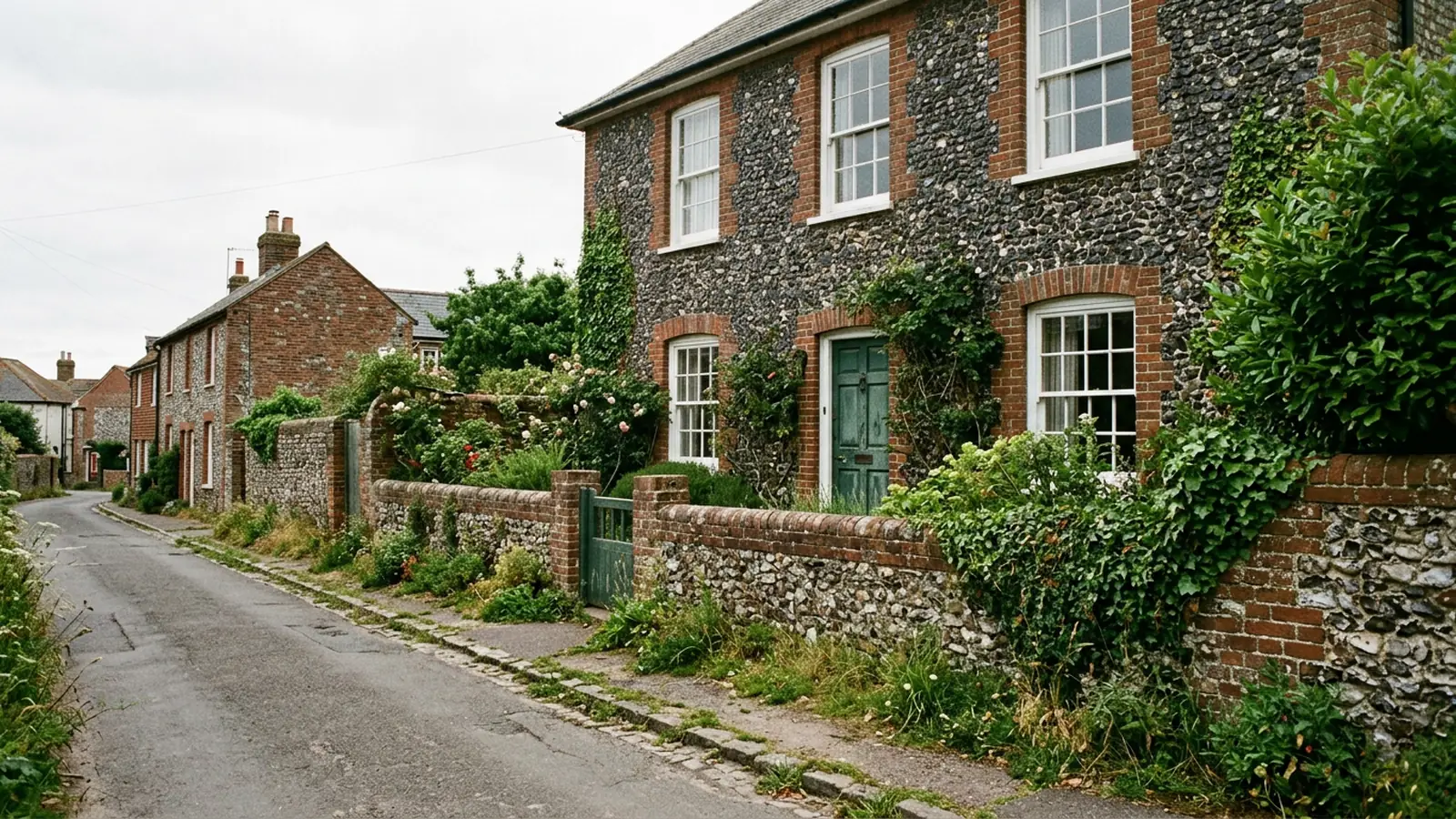 Flint and brick cottage on a quiet village lane